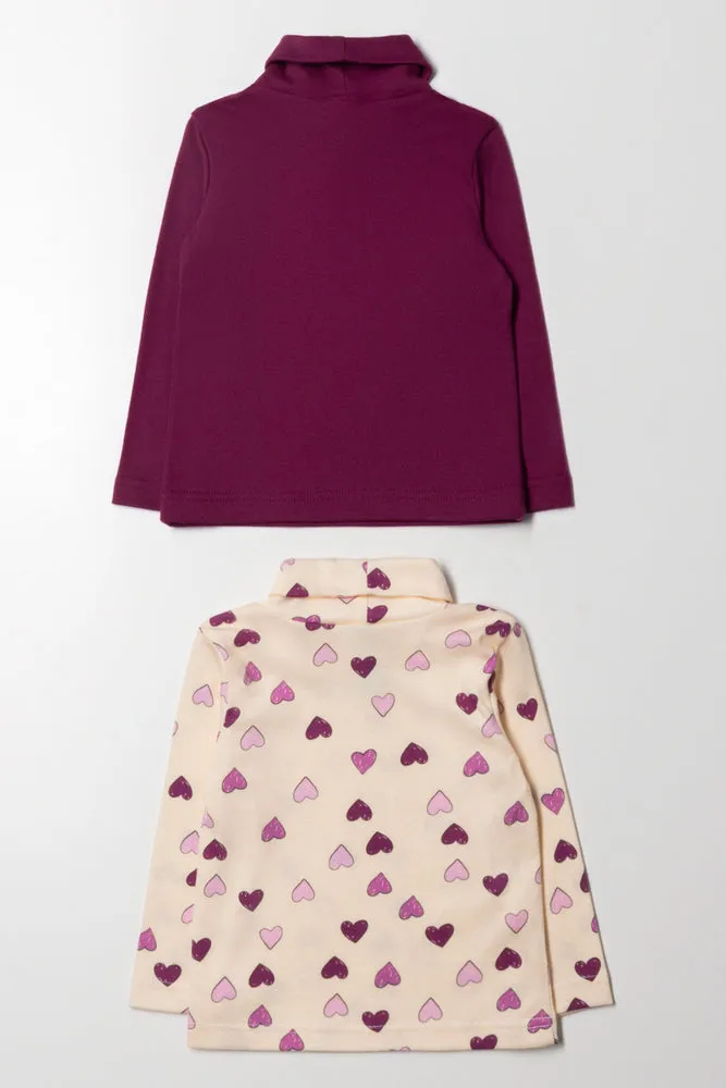 2 Pack Heart Polonecks Burgundy