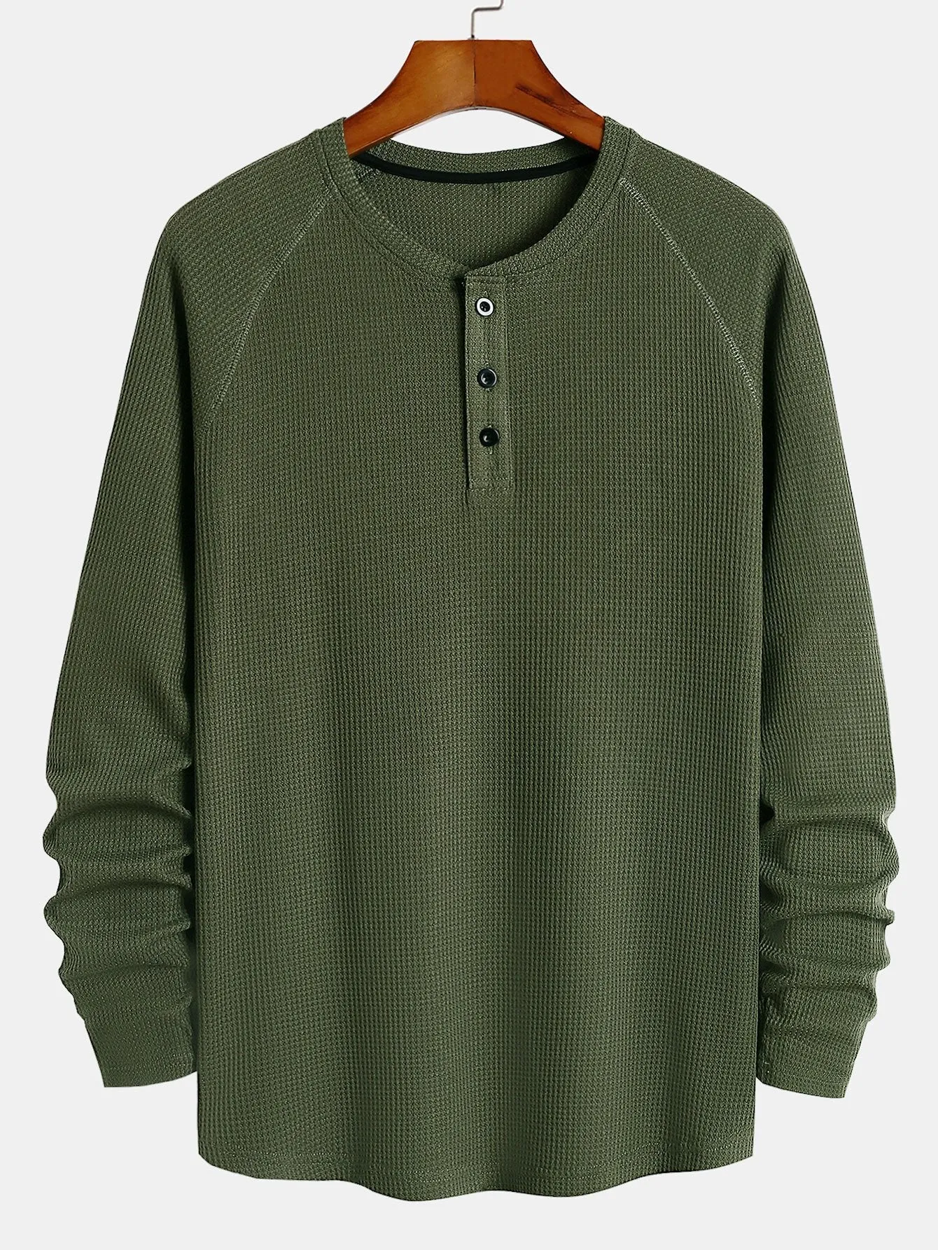3 keping lengan lengan panjang Waffle Henley Shirt