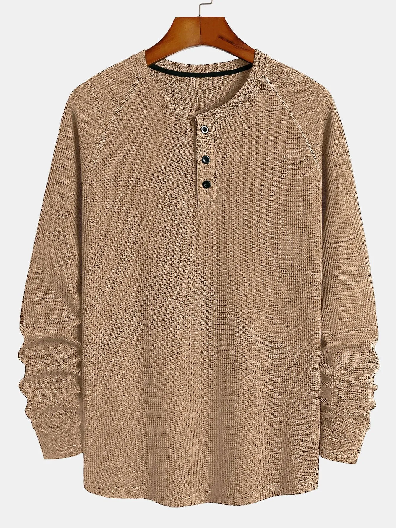 3 keping lengan lengan panjang Waffle Henley Shirt