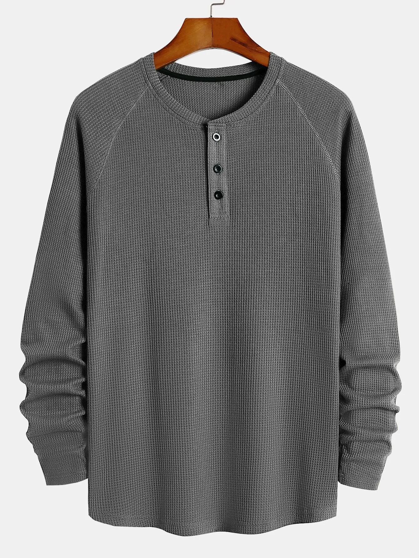 3 keping lengan lengan panjang Waffle Henley Shirt
