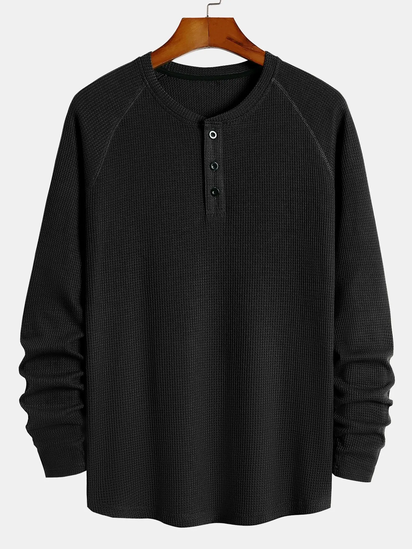 3 keping lengan lengan panjang Waffle Henley Shirt