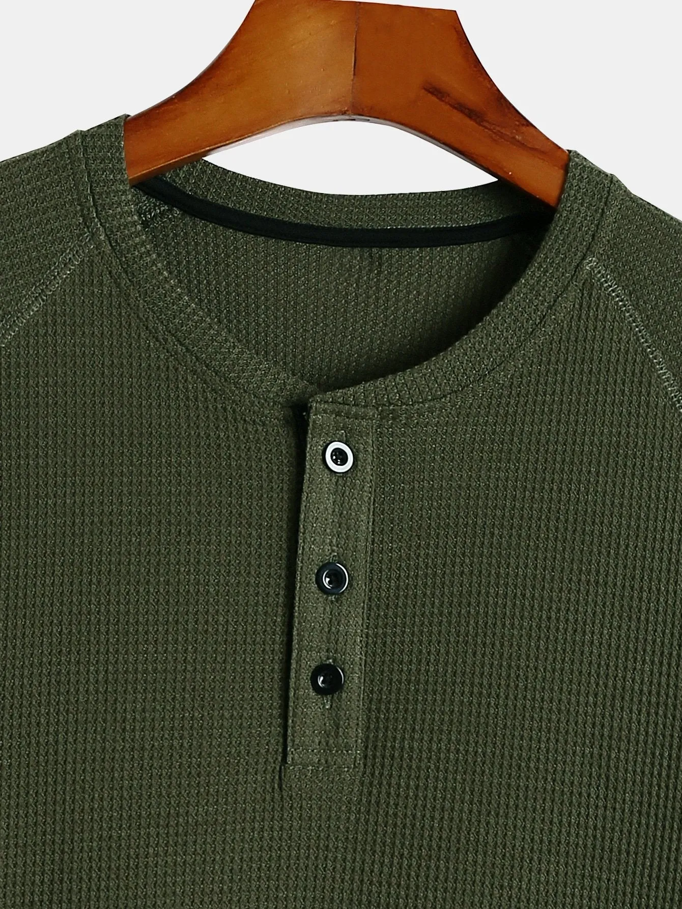 3 keping lengan lengan panjang Waffle Henley Shirt