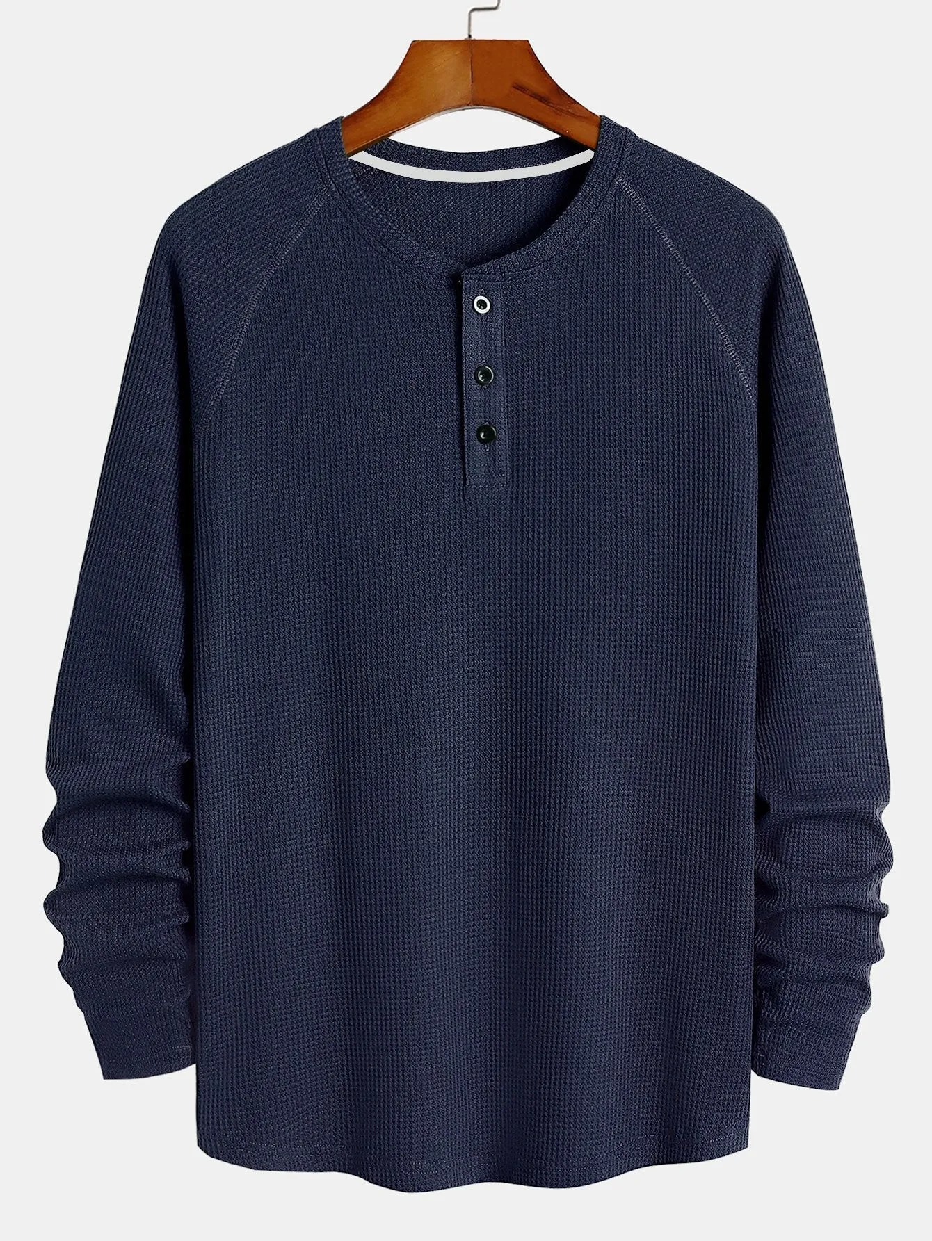 3 keping lengan lengan panjang Waffle Henley Shirt