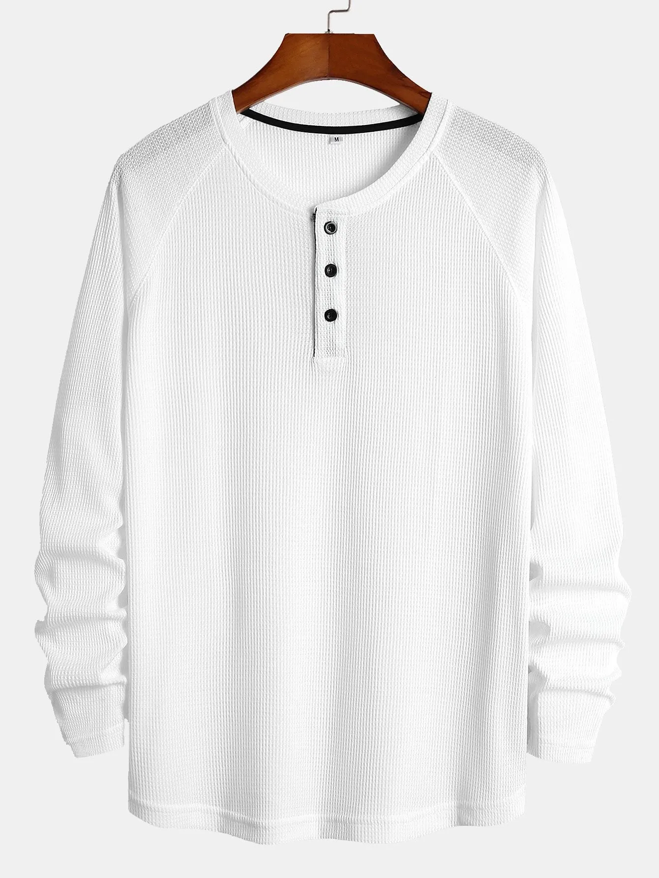 3 keping lengan lengan panjang Waffle Henley Shirt