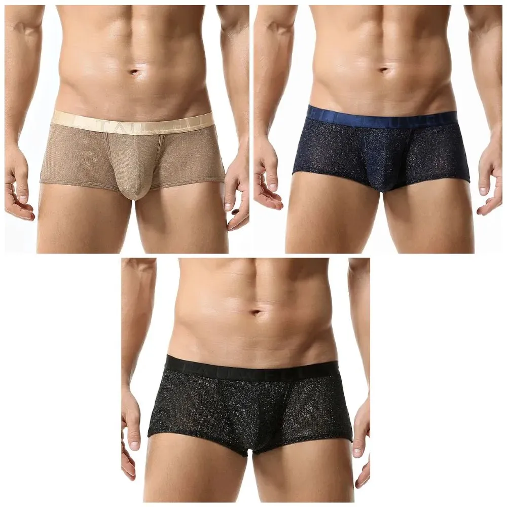 3-Pack Men's  Low-Rise Underpants with golden thread - JEWYEE 23203