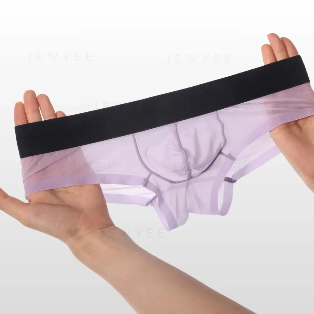 (4-Pack)Men's See-through Ultra Thin Ice Silk Low-Rise Briefs - JEWYEE AY 1980