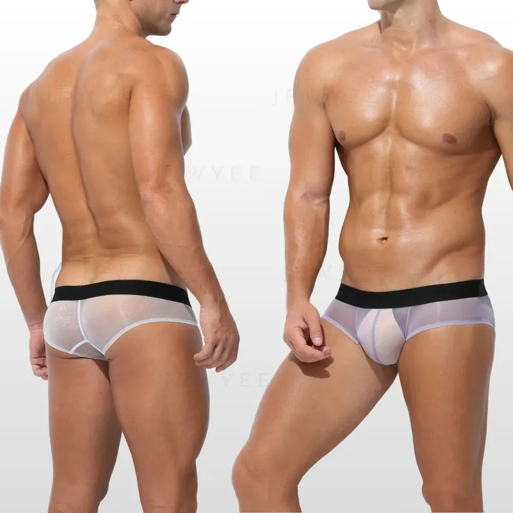 (4-Pack)Men's See-through Ultra Thin Ice Silk Low-Rise Briefs - JEWYEE AY 1980
