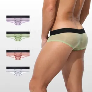 (4-Pack)Men's See-through Ultra Thin Ice Silk Low-Rise Briefs - JEWYEE AY 1980