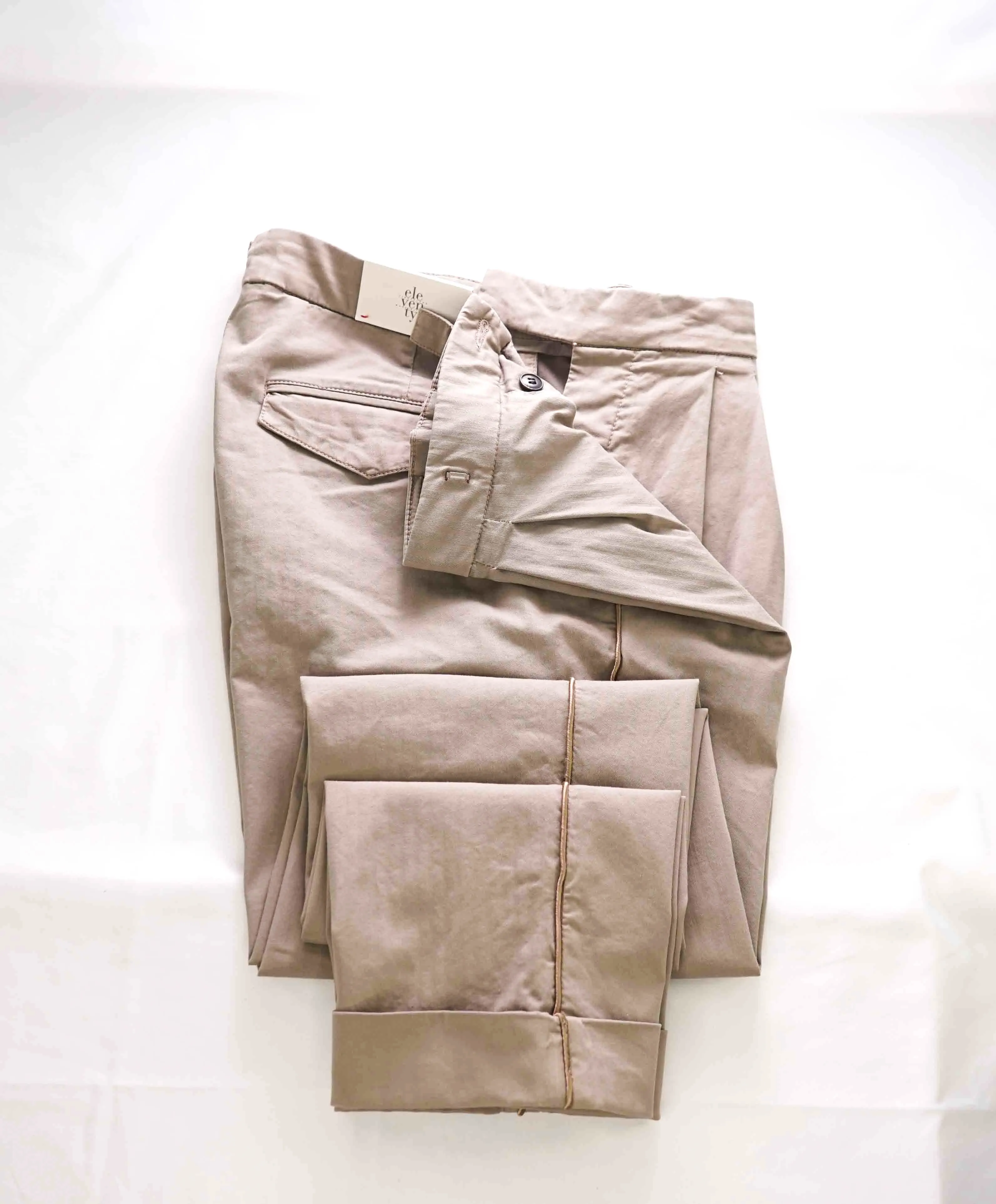 $495 ELEVENTY - *SIDE TABS* Cotton W Side Stripe Taupe Slim Casual Pants- 33W