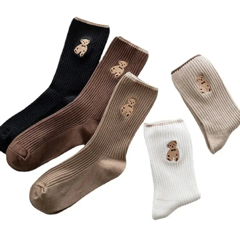 5-Pairs: Bear Embroidery Low Cut Ankle Socks