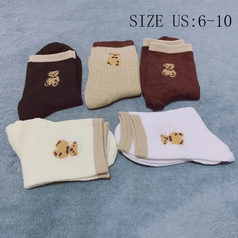 5-Pairs: Bear Embroidery Low Cut Ankle Socks