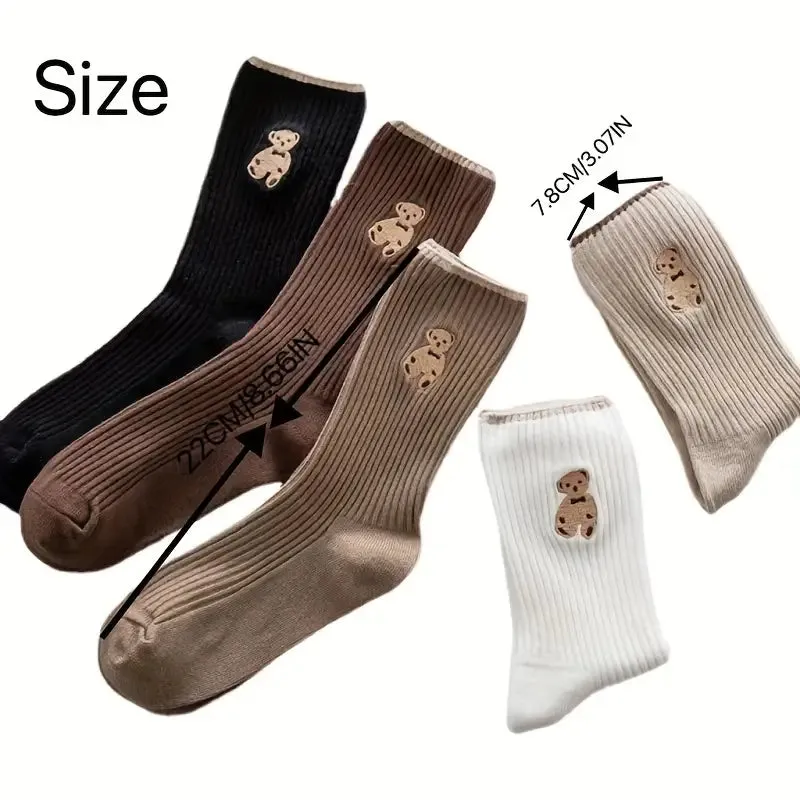 5-Pairs: Bear Embroidery Low Cut Ankle Socks