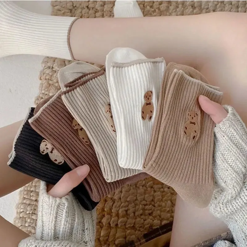 5-Pairs: Bear Embroidery Low Cut Ankle Socks
