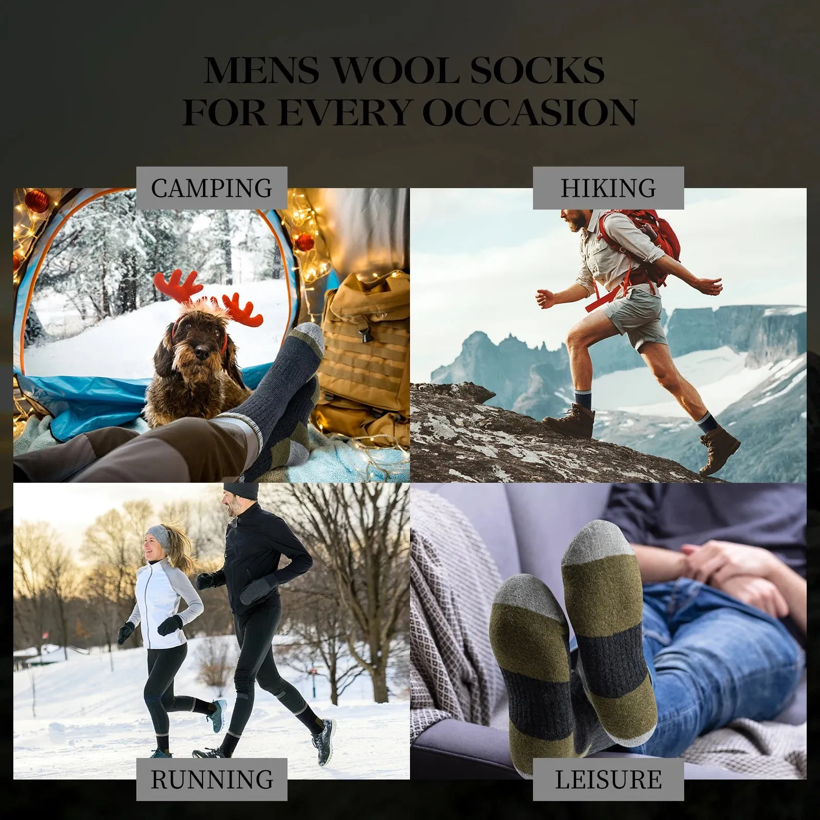5 Pairs Men's Merino Wool Hiking Socks