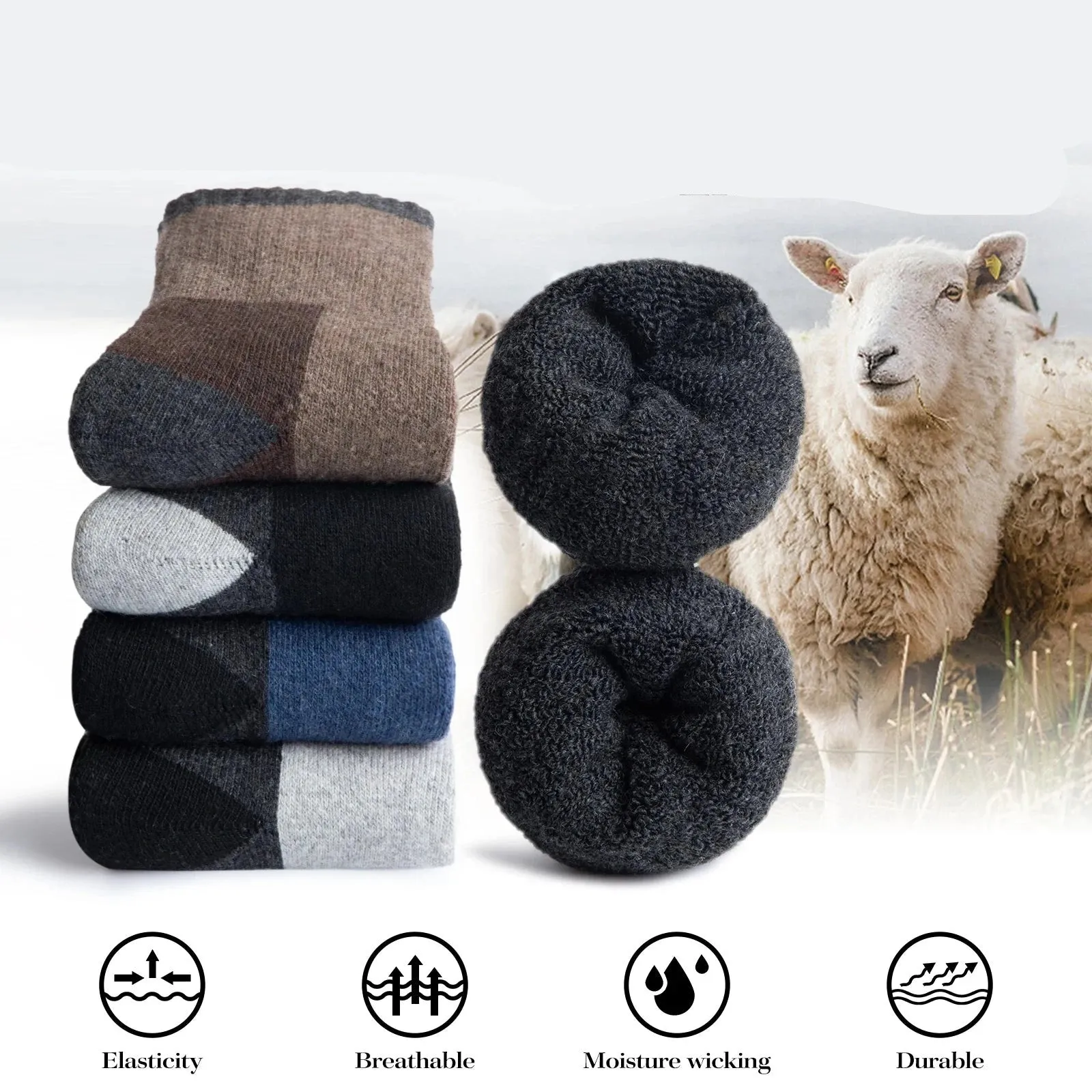 5 Pairs Men's Merino Wool Hiking Socks