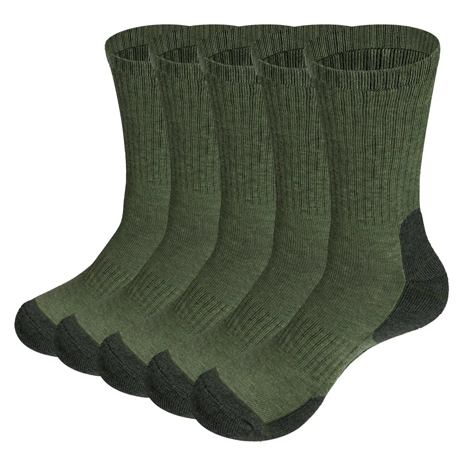 5 Pairs of Men's Winter Thermal Crew Socks - Comfortable Cushioned Hiking and Trekking Socks