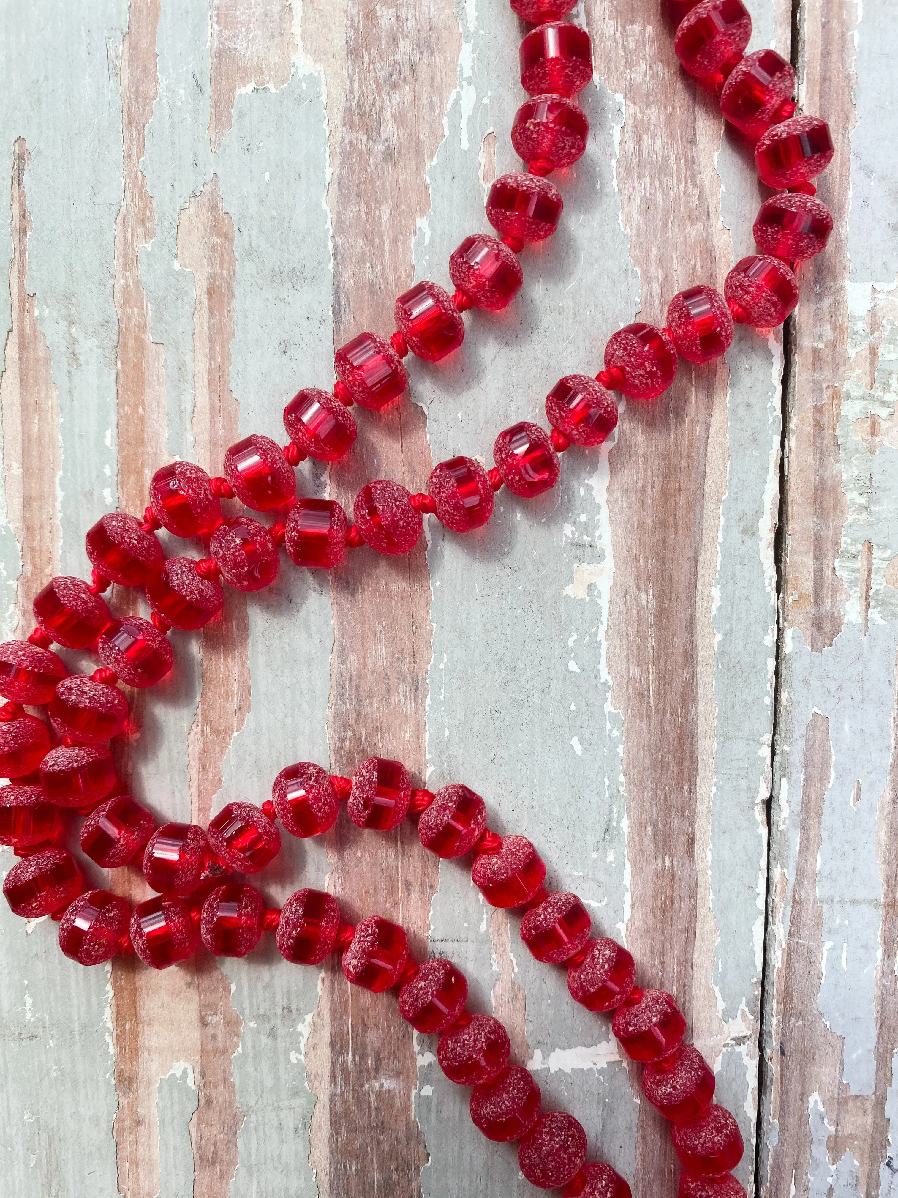 60" Bead Necklace || Frosted Red