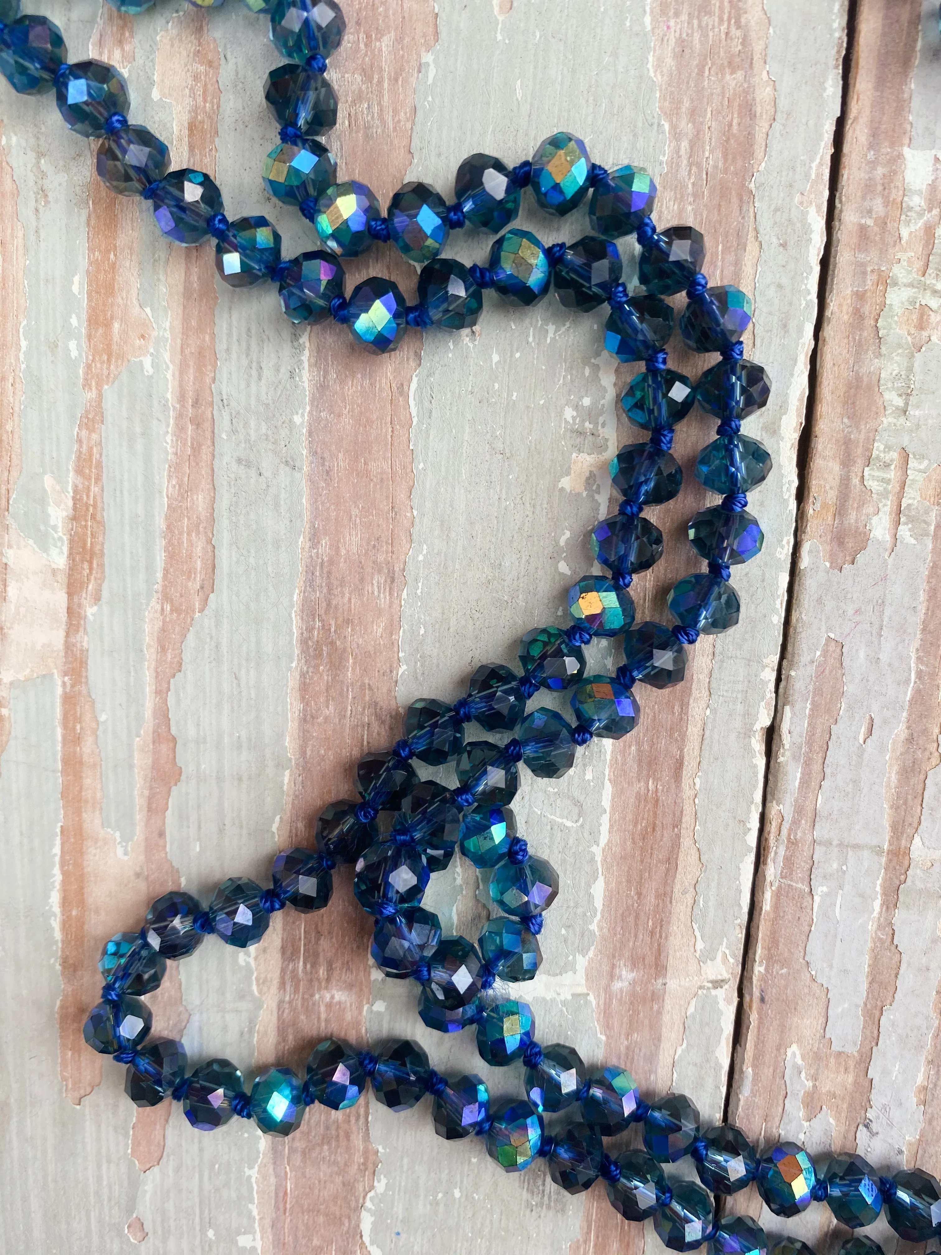 60" Bead Necklace || Midnight Blue Clear