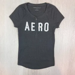 Aeropostale Womens Grey Henley T-Shirt Size Large