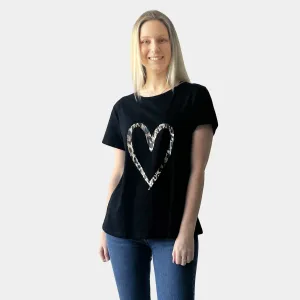 ANIMAL PRINT HEART TEE BLACK