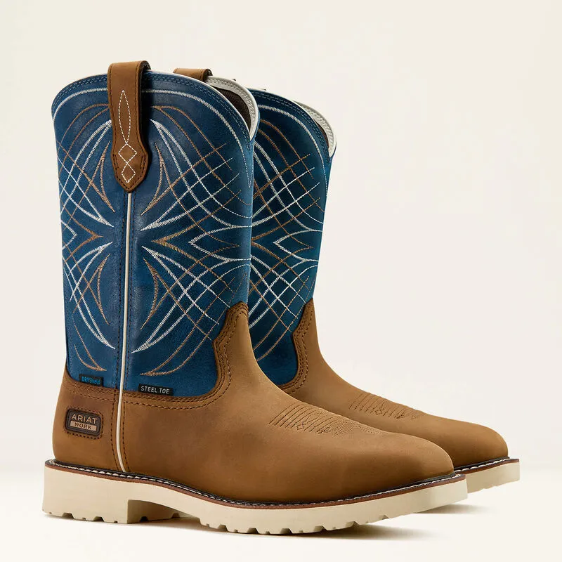 Ariat Men's Activator 11" Steel Toe WP Western Work Boot- Brown/Blue- 10060893