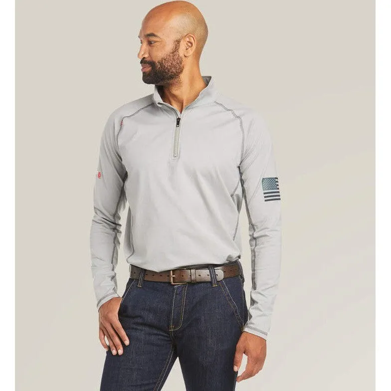 Ariat Men's Flame Resistant  Combat Stretch Patriot 1/4 Zip Work Shirt Silver - 10035420