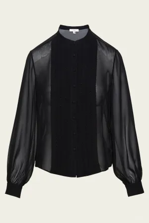 Beaded Collarless Blouse in Black