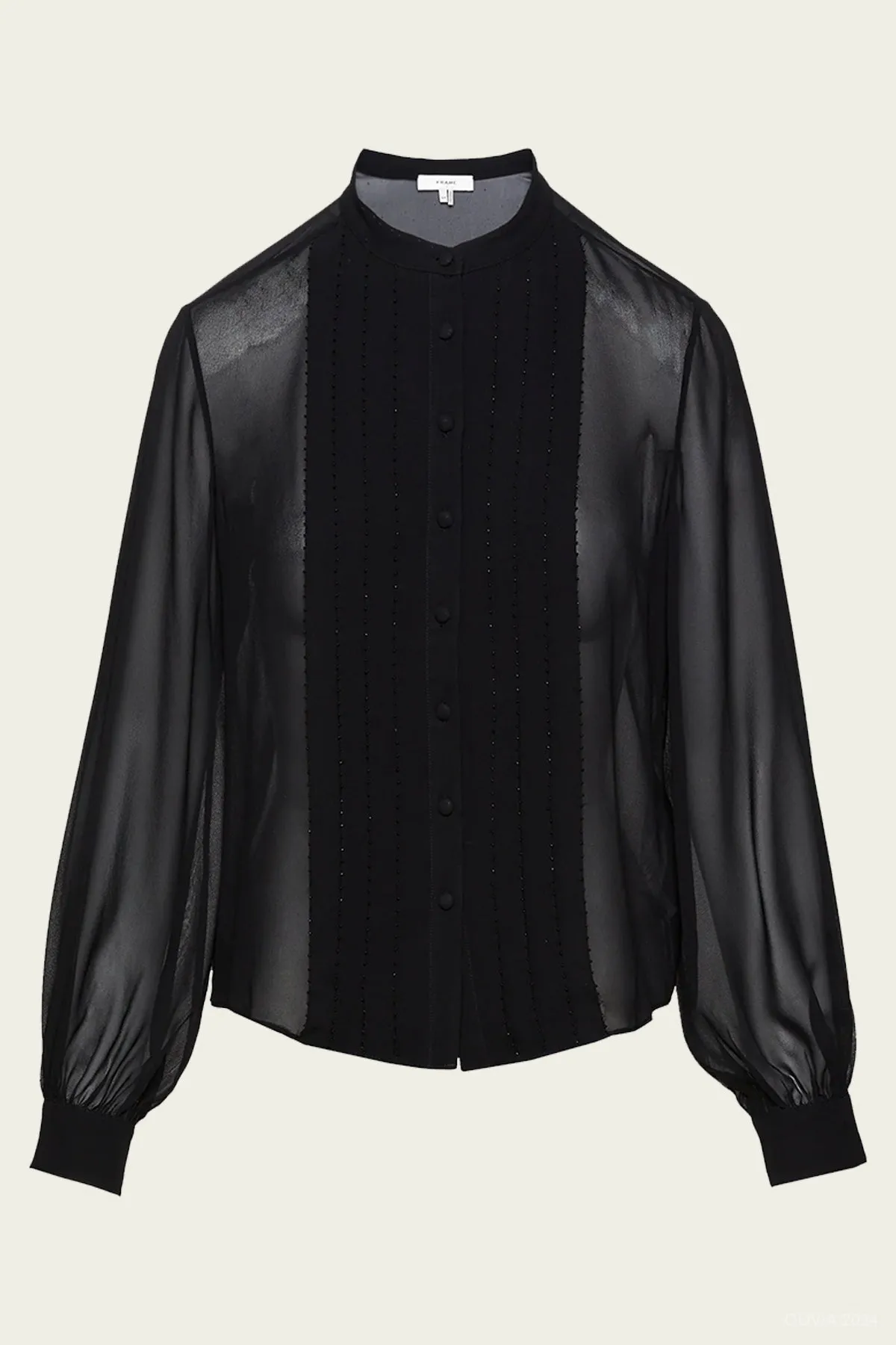 Beaded Collarless Blouse in Black