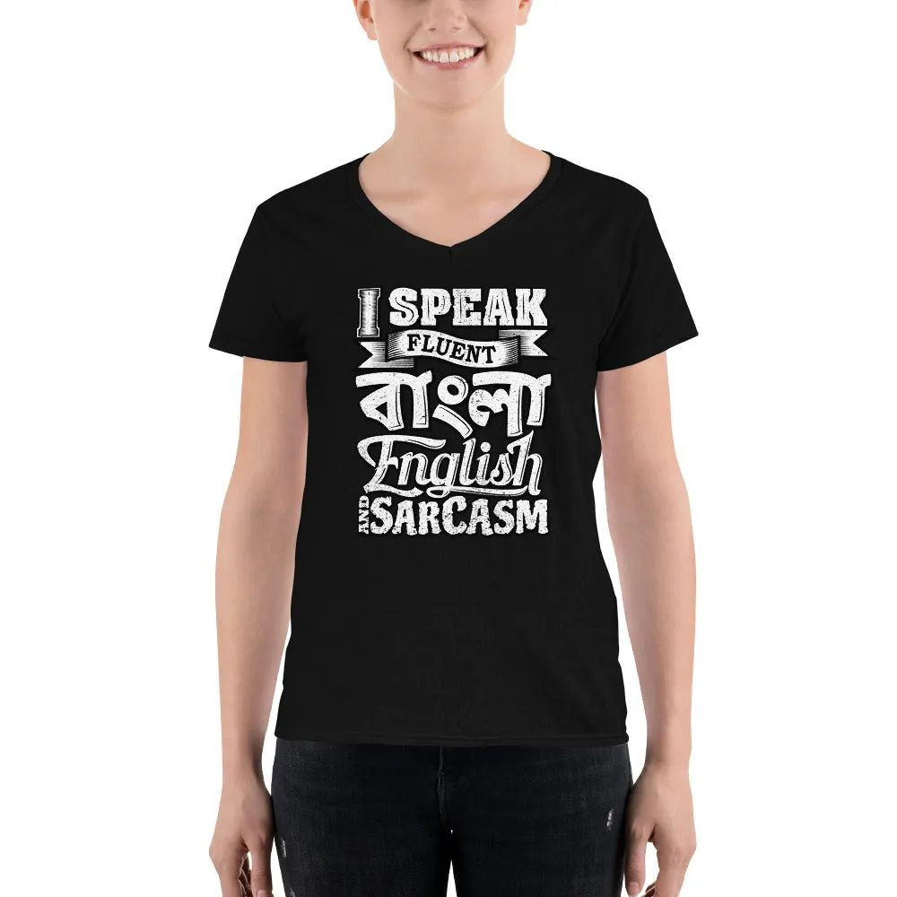 Bengali Lightweight V-Neck T-Shirt - I speak Sarcasm - Grunge