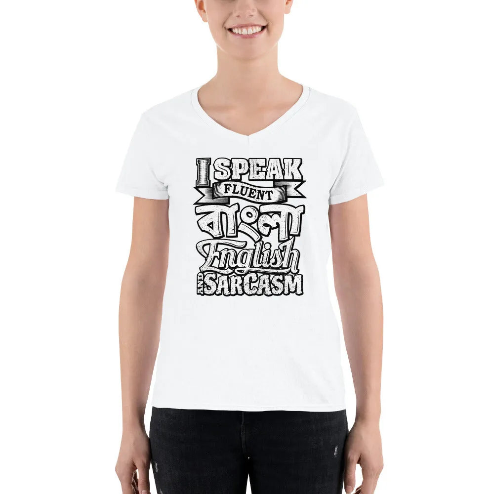 Bengali Lightweight V-Neck T-Shirt - I speak Sarcasm - Grunge