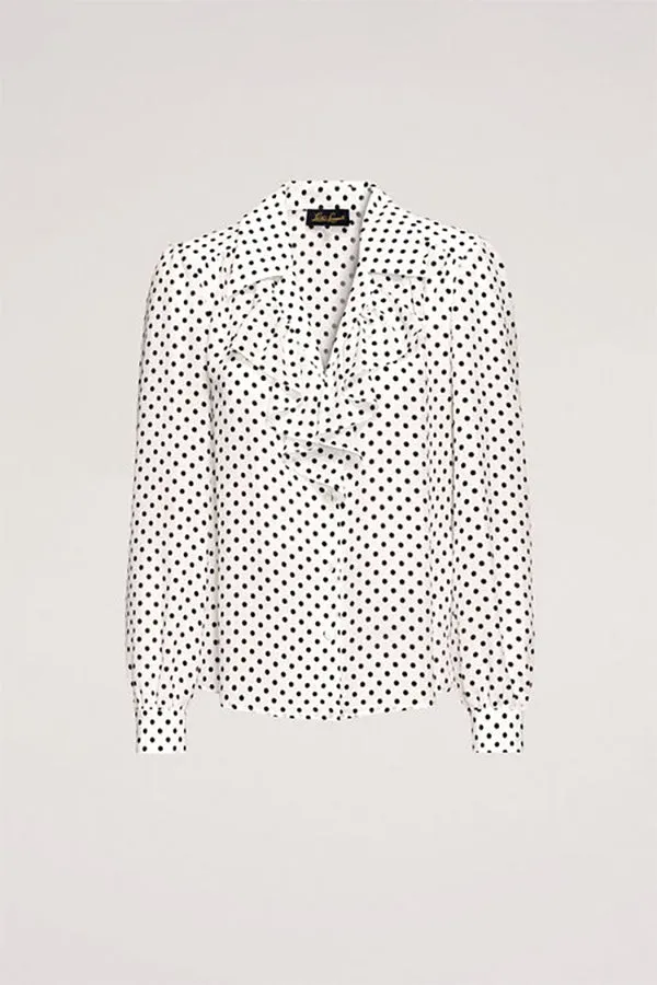 BIRILLO POLKA DOT RUFFLED SILK BLOUSE