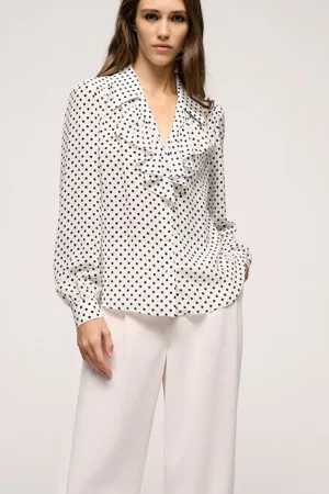 BIRILLO POLKA DOT RUFFLED SILK BLOUSE