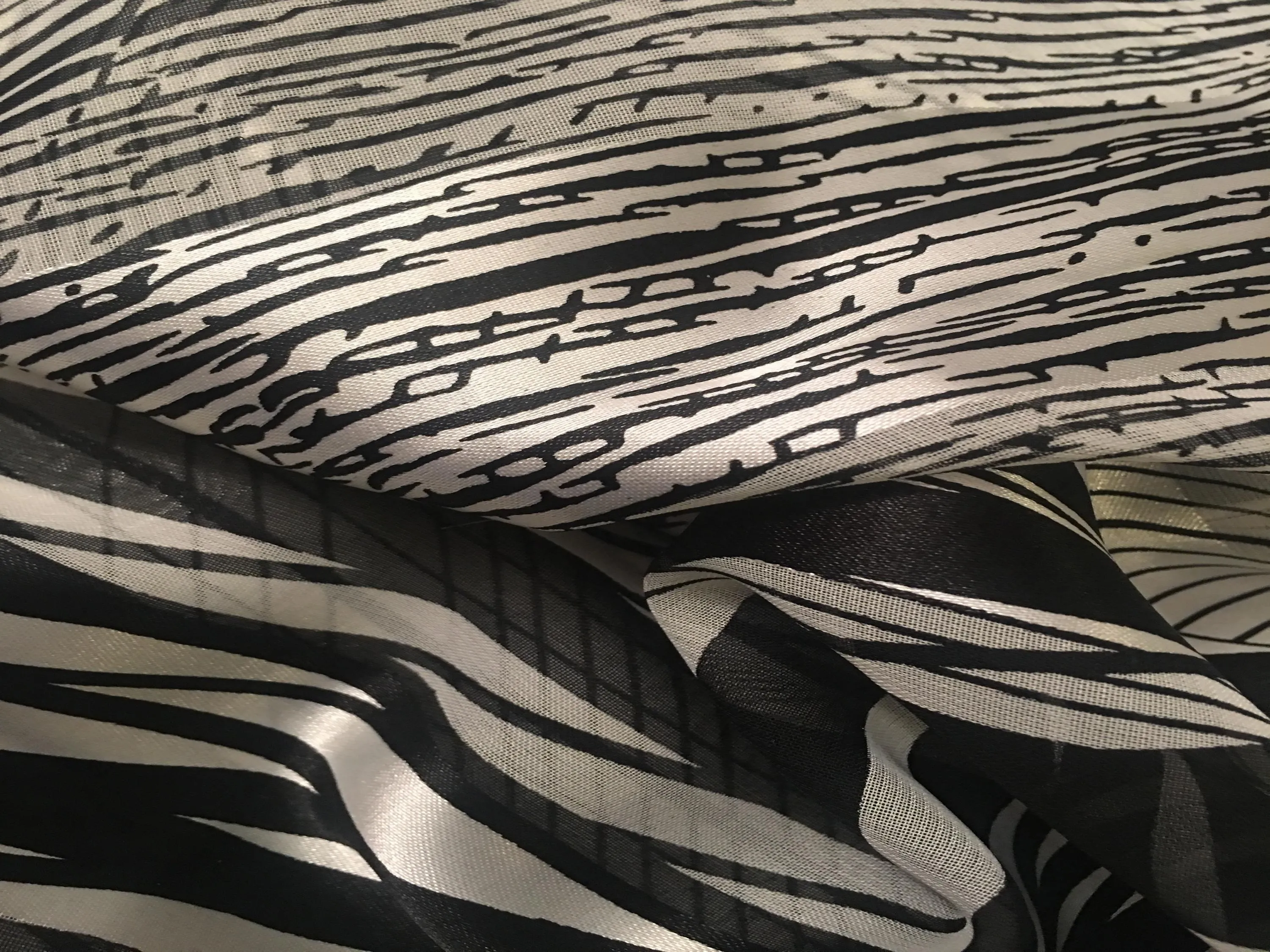 Black & Silver Mixed Print Silk