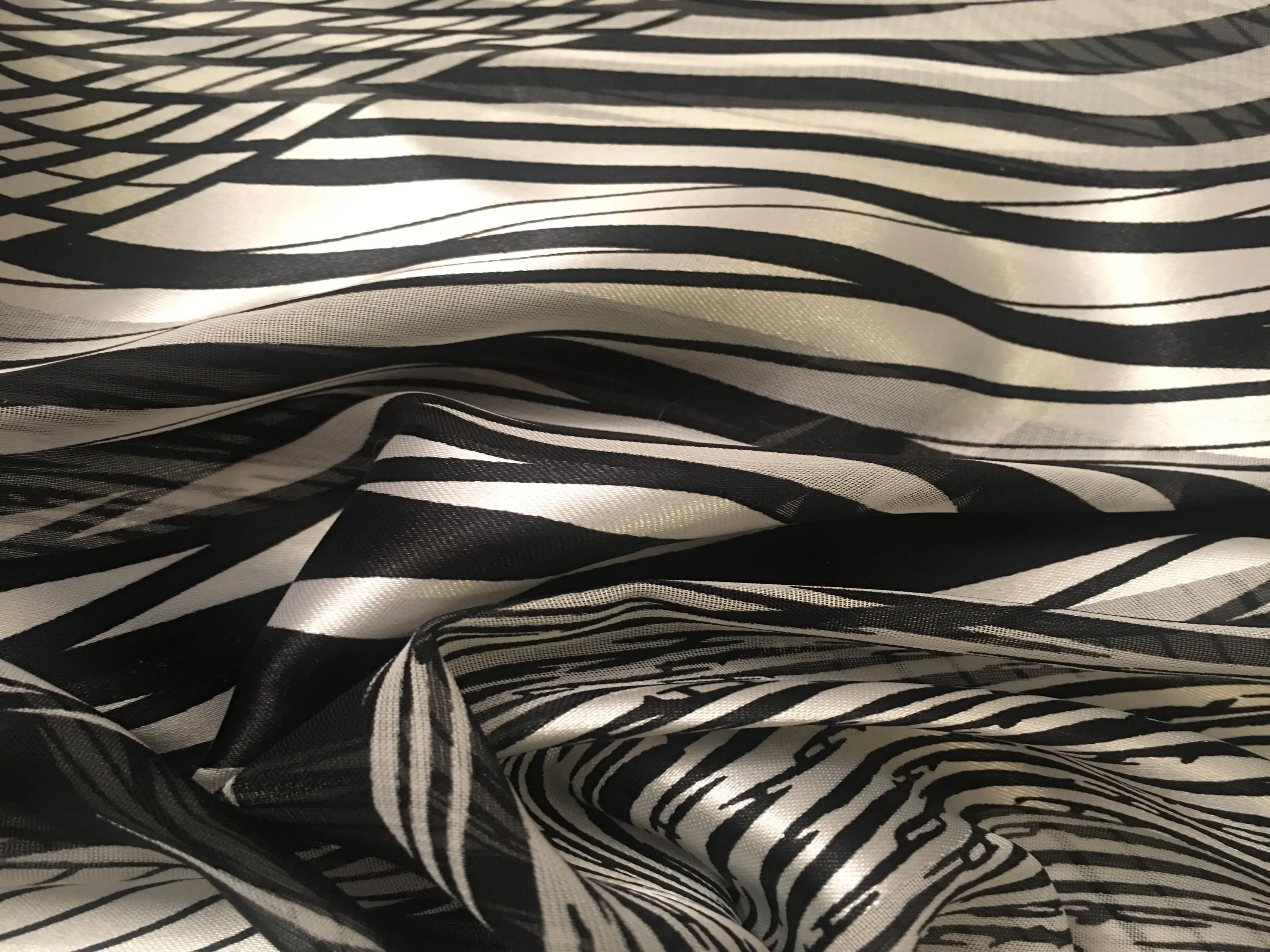 Black & Silver Mixed Print Silk