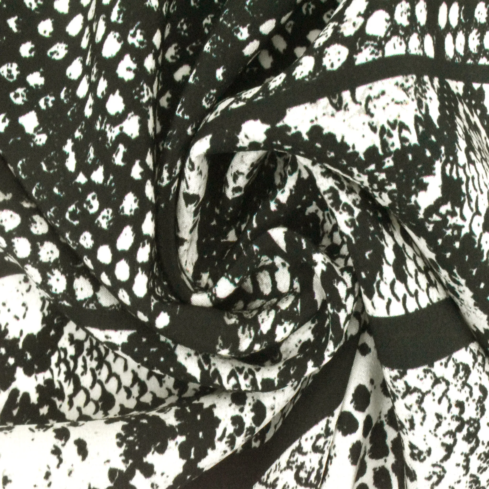 Black-Gray-Ivory Snake Frame Panel Printed Silk Crepe De Chine Fabric