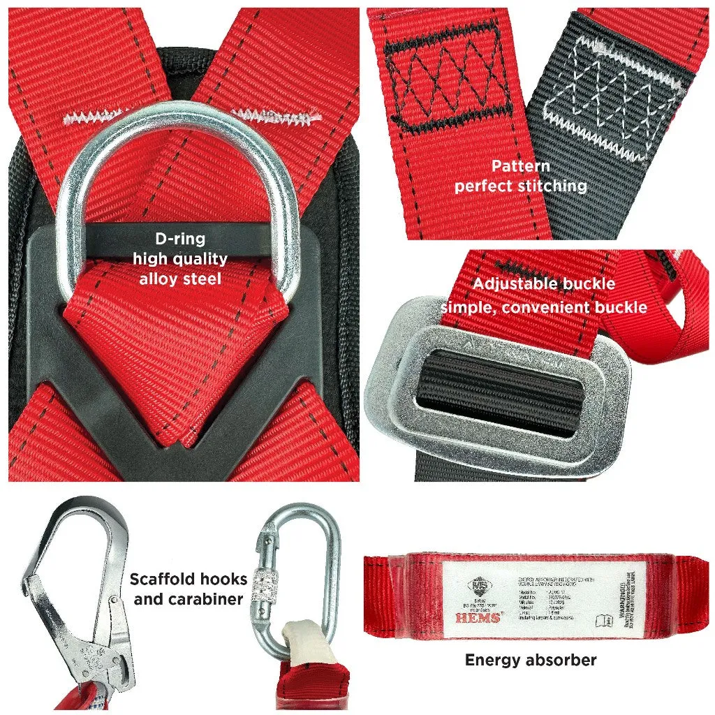 Black Hammer HEMS Full Body Harness and Double Lanyard with Big Hook Hems-3141