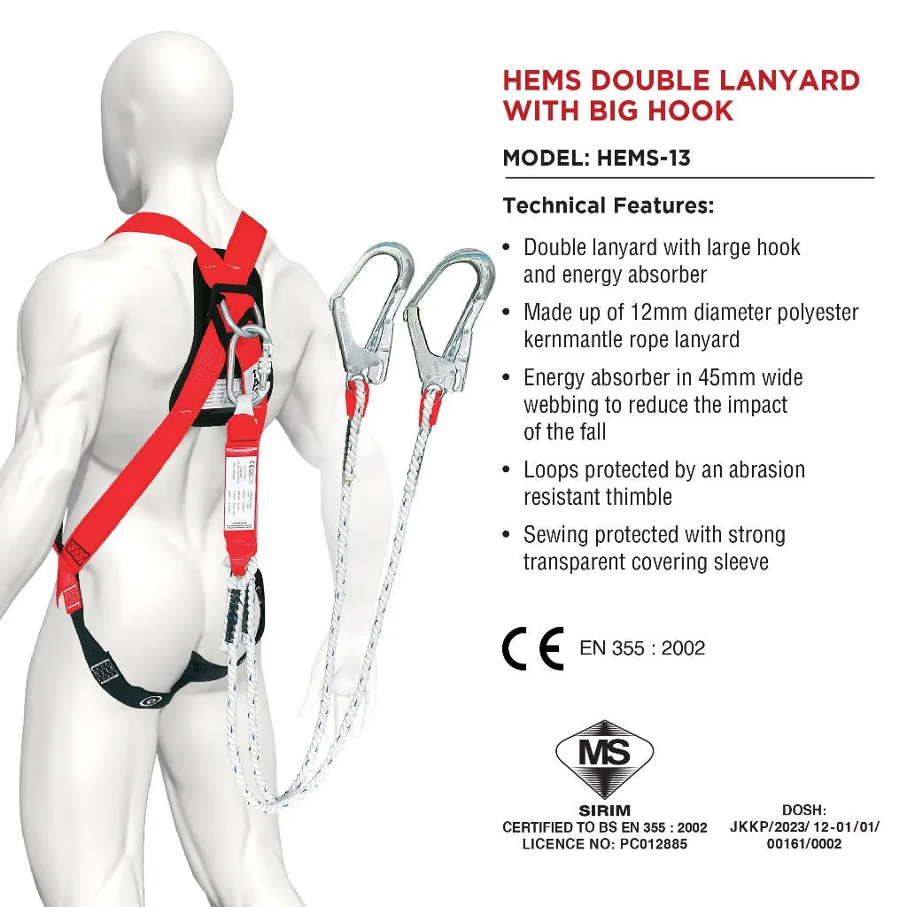 Black Hammer HEMS Full Body Harness and Double Lanyard with Big Hook Hems-3141