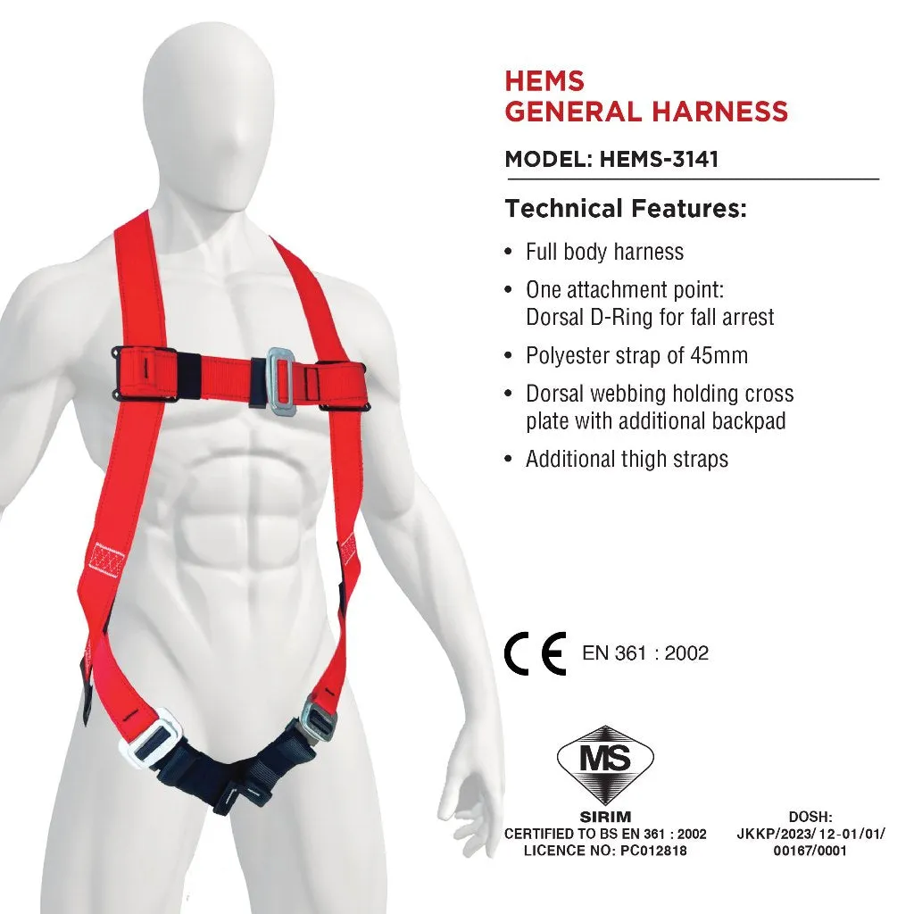 Black Hammer HEMS Full Body Harness and Double Lanyard with Big Hook Hems-3141