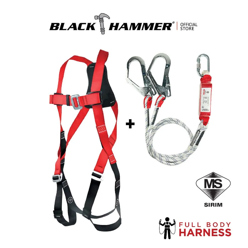 Black Hammer HEMS Full Body Harness and Double Lanyard with Big Hook Hems-3141