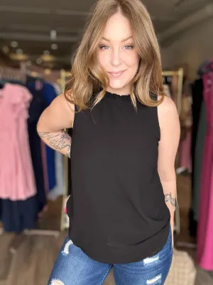 Black Ruffle Mock Neck Blouse