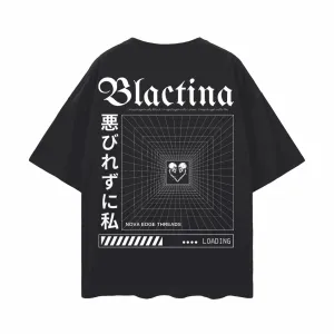 Blactina Graphic T-Shirt Black and Latina Pride on back of Black Oversize Deep Drop Shoulder Tee