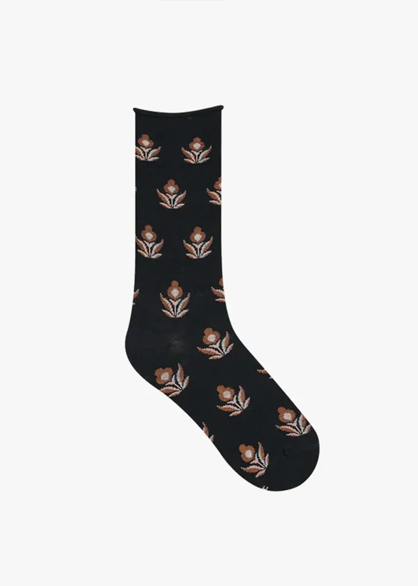 Bleuforet fine wool socks with flower patterns- 6487
