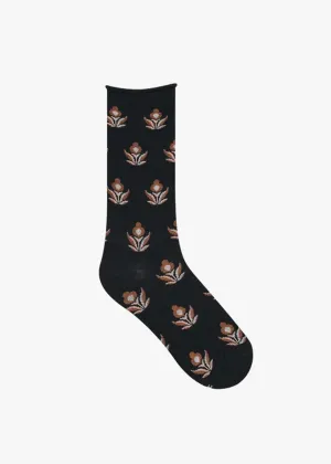 Bleuforet fine wool socks with flower patterns- 6487