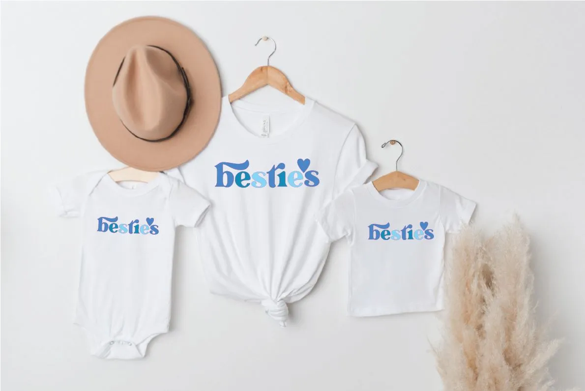Blue Besties Matching White T-shirts