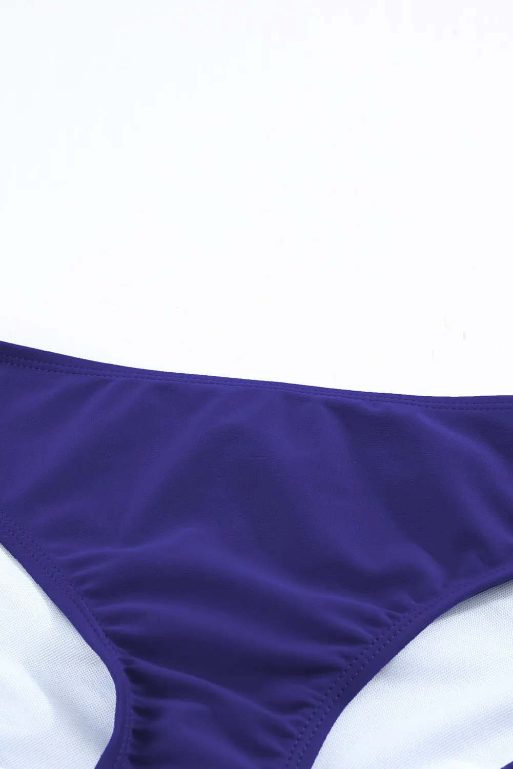 Blue Floral Pattern Strapless Tankini Set