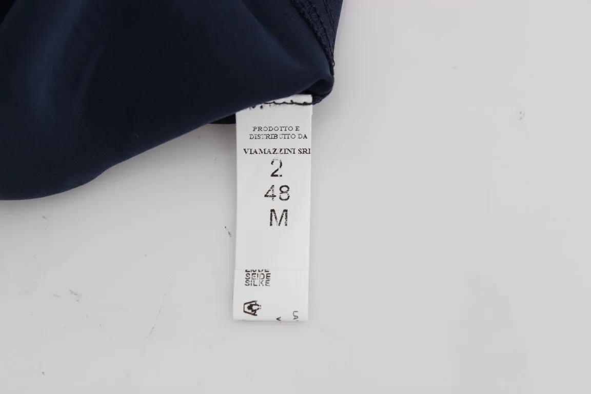 Blue Silk Henley Long Sleeve T-shirt