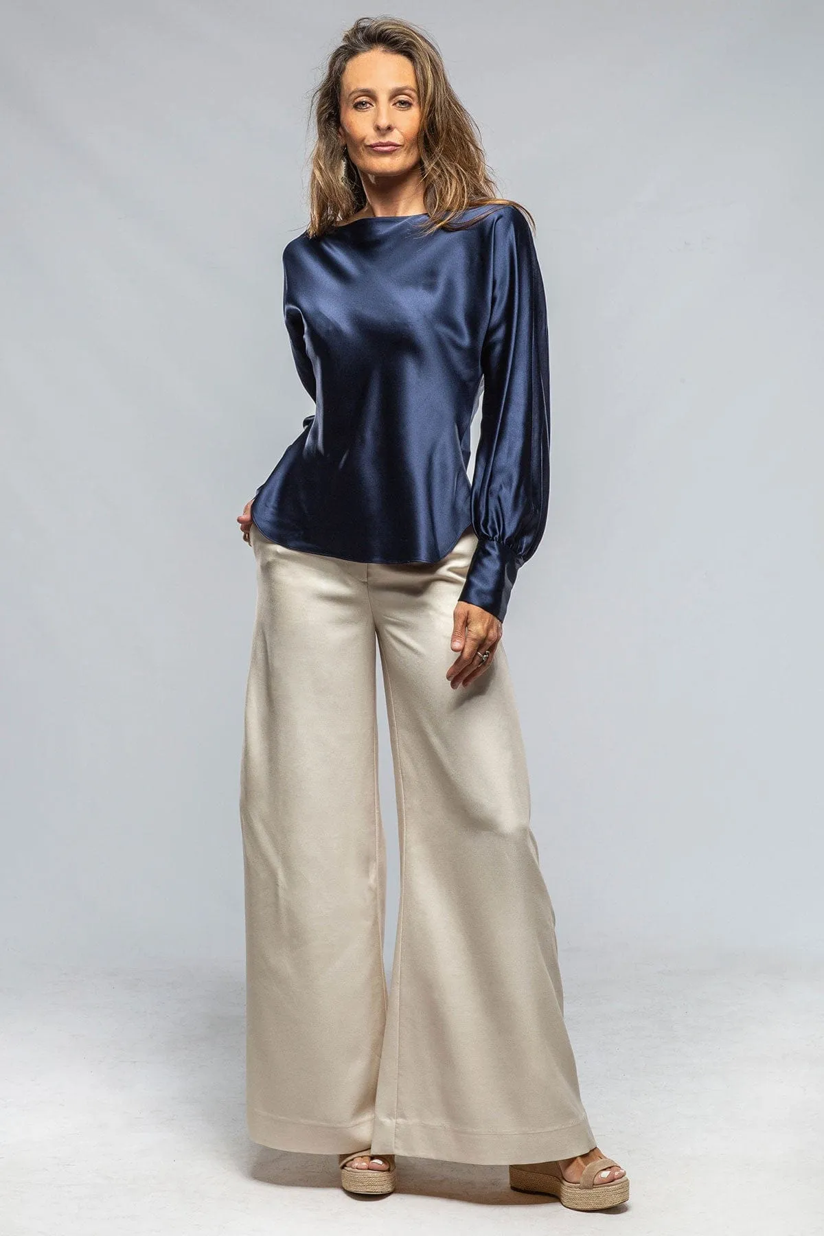 Boatneck Blouse, Silk Charmeuse, In Navy