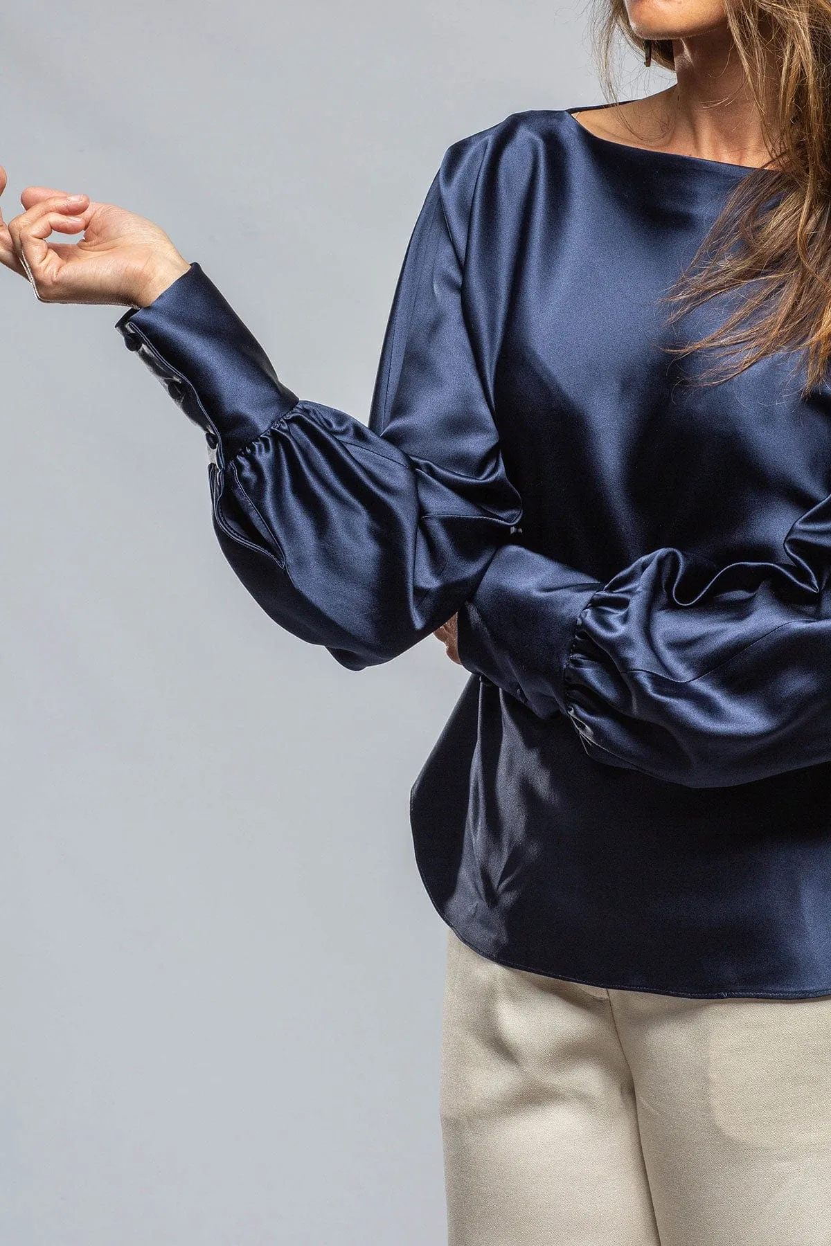 Boatneck Blouse, Silk Charmeuse, In Navy