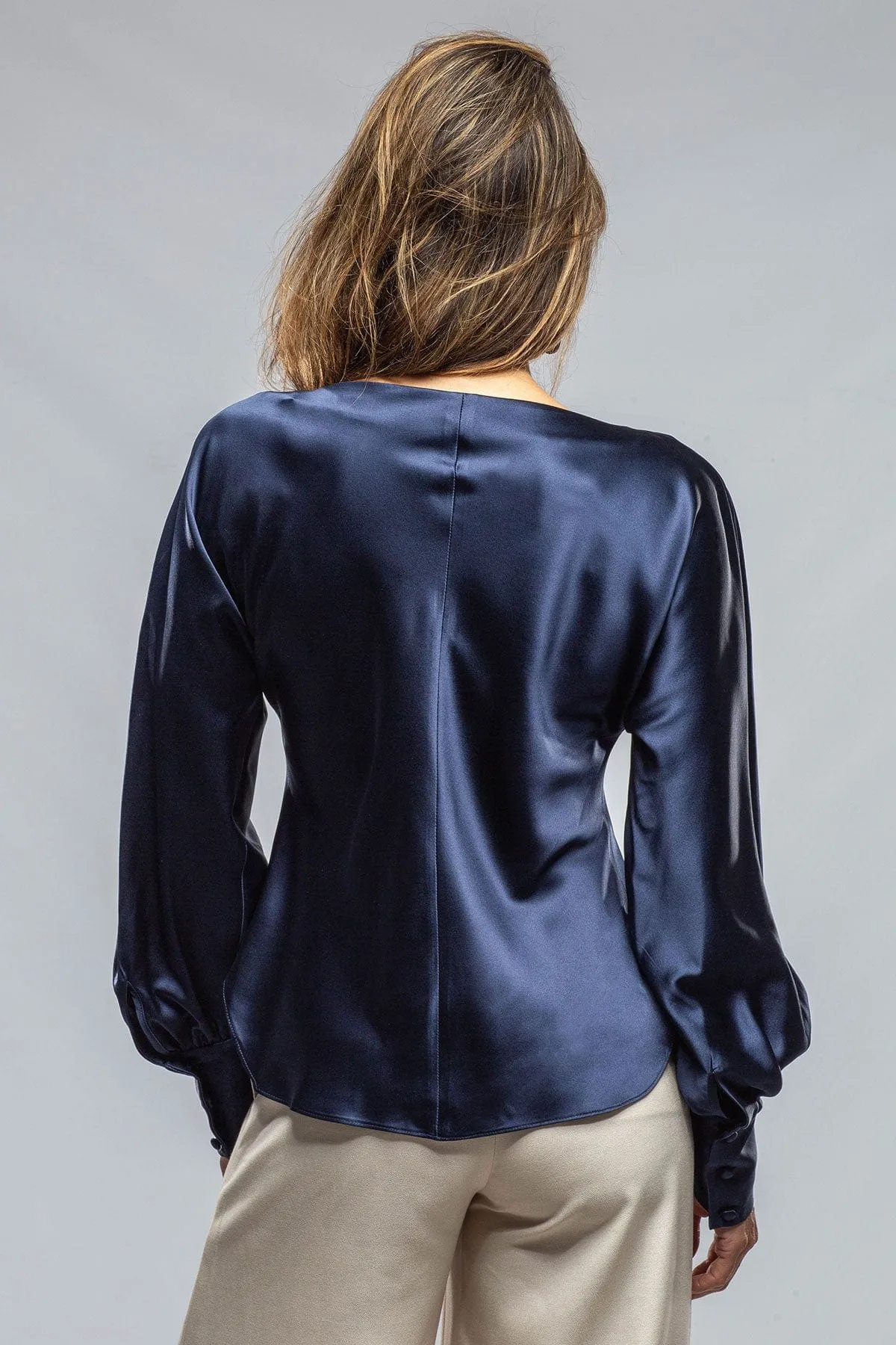 Boatneck Blouse, Silk Charmeuse, In Navy