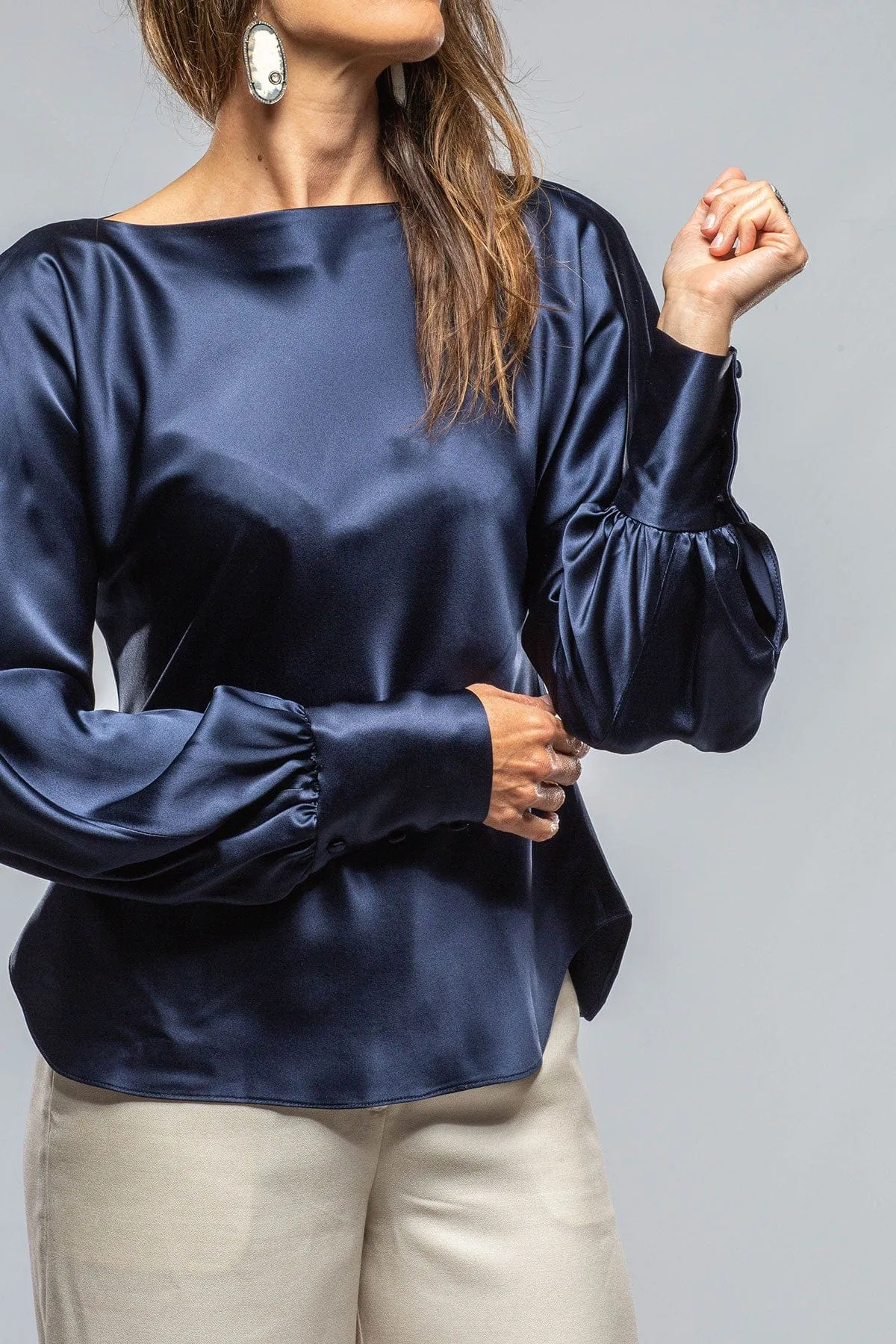Boatneck Blouse, Silk Charmeuse, In Navy